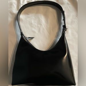 Staud black patent Scotty shoulder bag